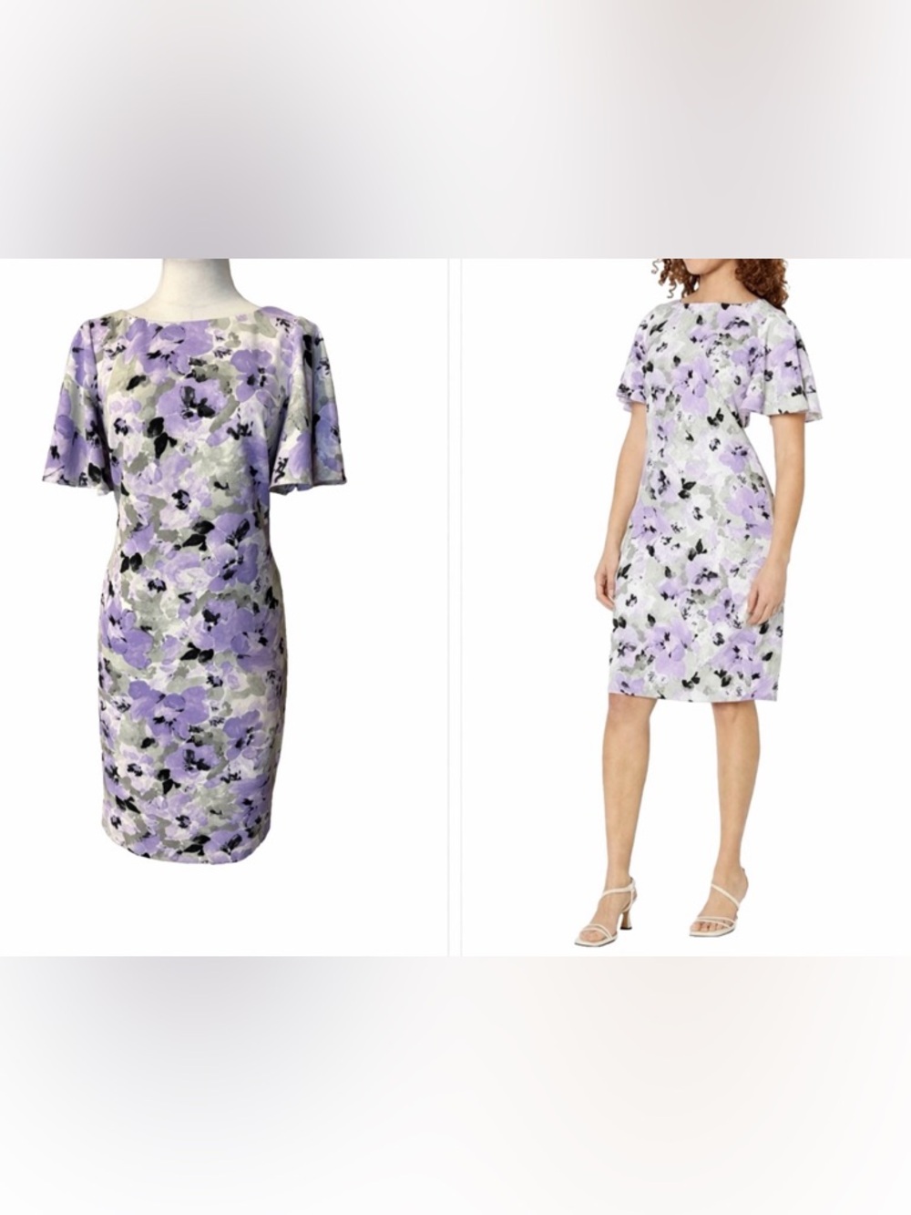 Kasper Dress 6 Stretch Purple Floral Flutter Short Sleeve Career Summer NEW